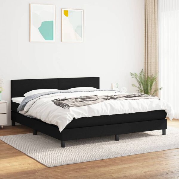 vidaXL Cama box spring con colch&oacute;n tela negro 160x200 cm