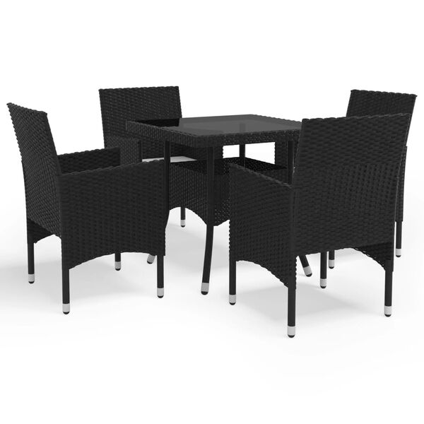 vidaXL Muebles de jardín 5 piezas ratán sintético y vidrio negro