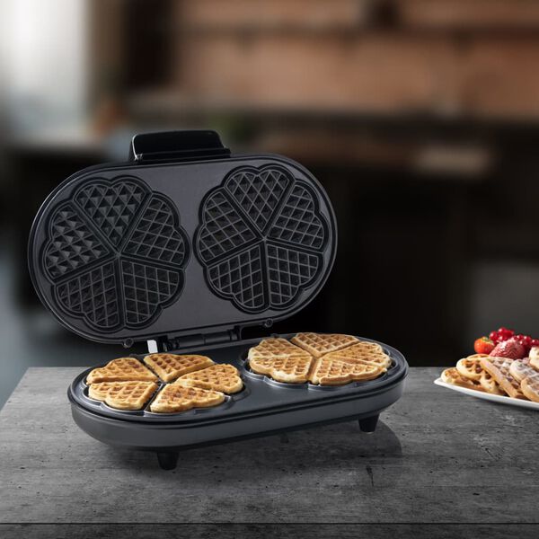 Bestron Gofrera con forma doble coraz&oacute;n ADWM730CO 1200 W negro y cobre