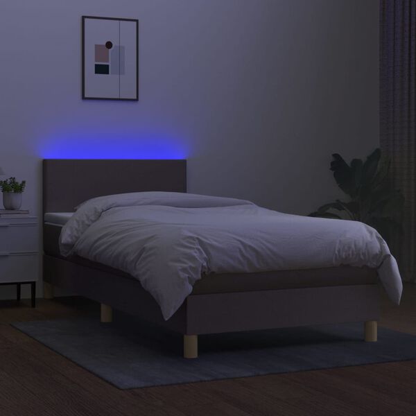 vidaXL Cama box spring colch&oacute;n y luces LED tela gris taupe 100x200 cm