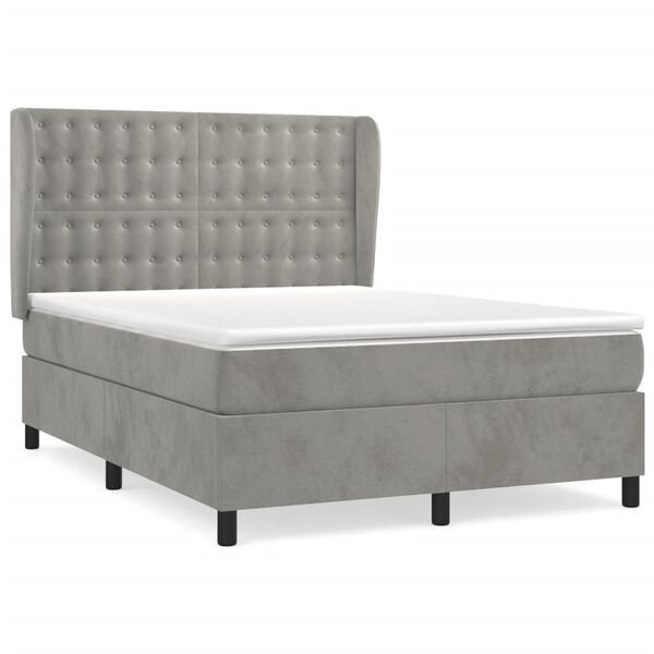 vidaXL Cama box spring con colch&oacute;n terciopelo gris claro 140x190 cm