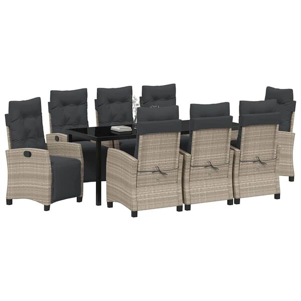 vidaXL Conjunto de Comedor de Jard&iacute;n 9 pcs Gris Claro rat&aacute;n sint&eacute;tico