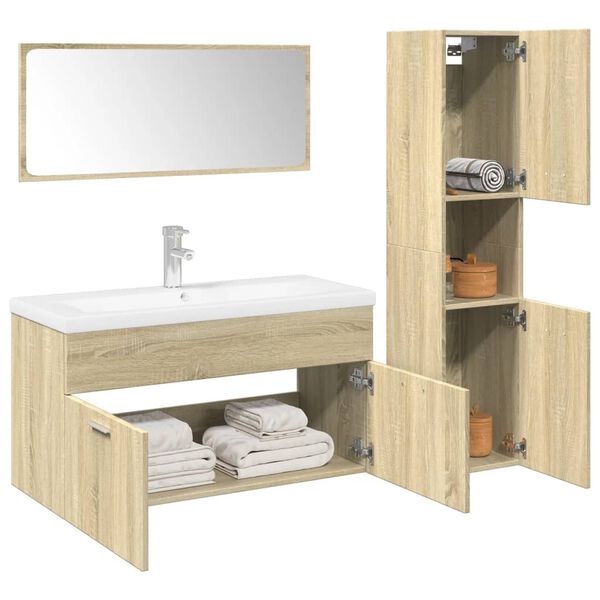 vidaXL Set de muebles de ba&ntilde;o 3 pzas madera contrachapada roble Sonoma