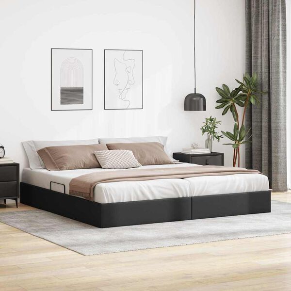 vidaXL Cama con almacenamiento Negro 200 x 200 cm Cuero sint&eacute;tico