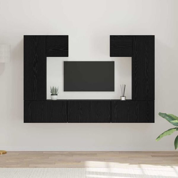 vidaXL Conjunto de mueble de TV 7 pcs Roble Negro Madera de ingeniería