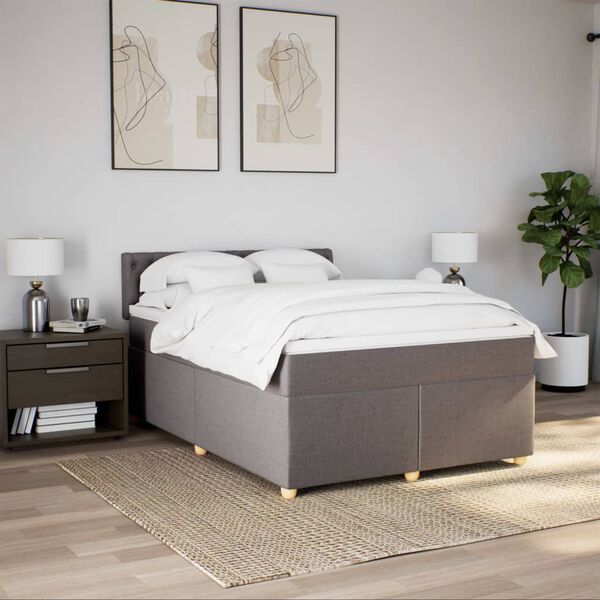 vidaXL Cama box spring con colch&oacute;n tela gris taupe 140x190 cm