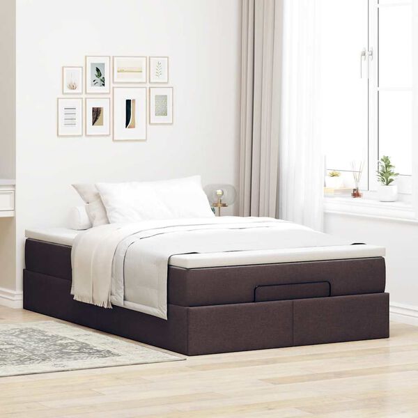 vidaXL Estructura de cama otomana colch&oacute;n tela marr&oacute;n oscuro 120x190cm