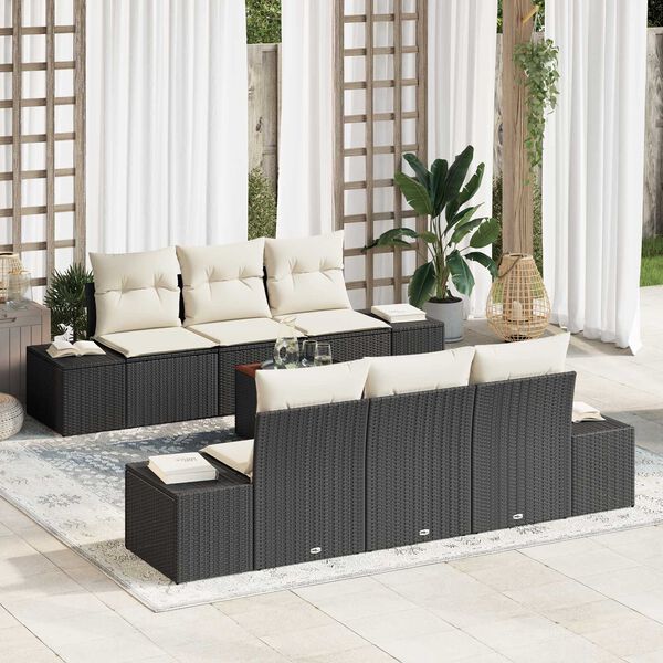 vidaXL Conjunto de sof&aacute;s de jard&iacute;n 7 pcs Negro rat&aacute;n sint&eacute;tico