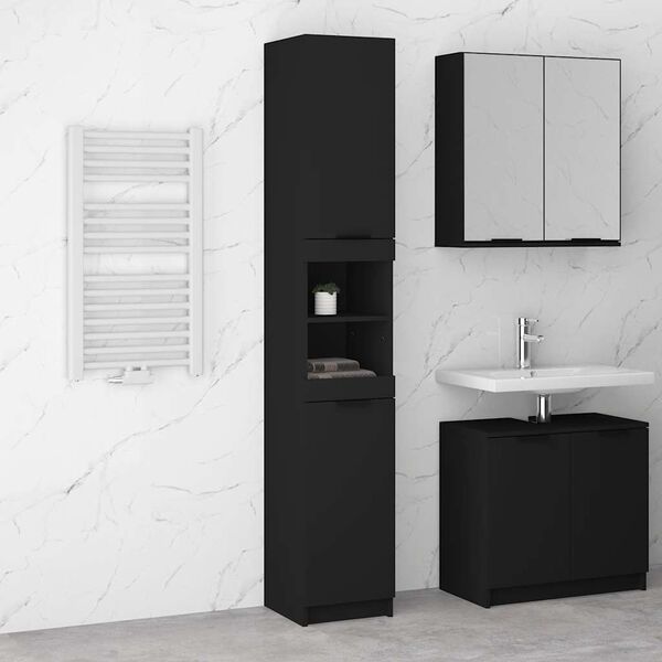 vidaXL Armario de ba&ntilde;o de madera contrachapada negro 32x34x188,5 cm