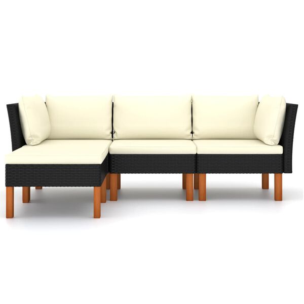 vidaXL Set de muebles de jard&iacute;n 4 pzas y cojines rat&aacute;n sint&eacute;tico negro