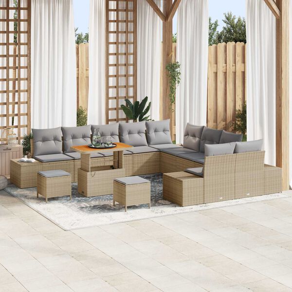 vidaXL Conjunto de sof&aacute;s de jard&iacute;n con coj&iacute;n 13 pcs Beige Polirat&aacute;n