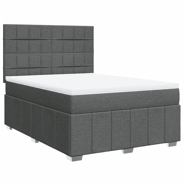 vidaXL Cama box spring con colch&oacute;n tela gris oscuro 140x200 cm
