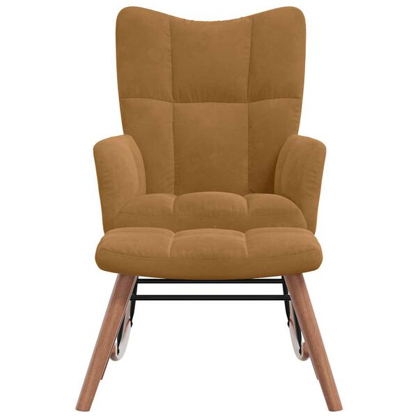 vidaXL Mecedora con taburete de terciopelo marr&oacute;n