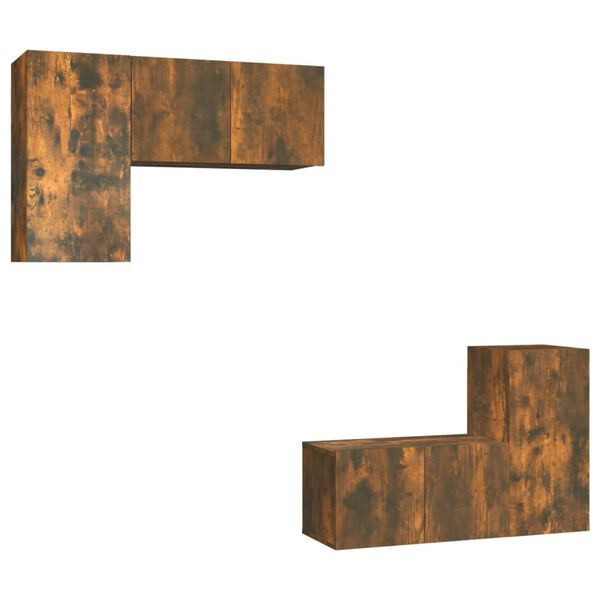 vidaXL Set de muebles de TV 4 pzas madera contrachapada roble ahumado