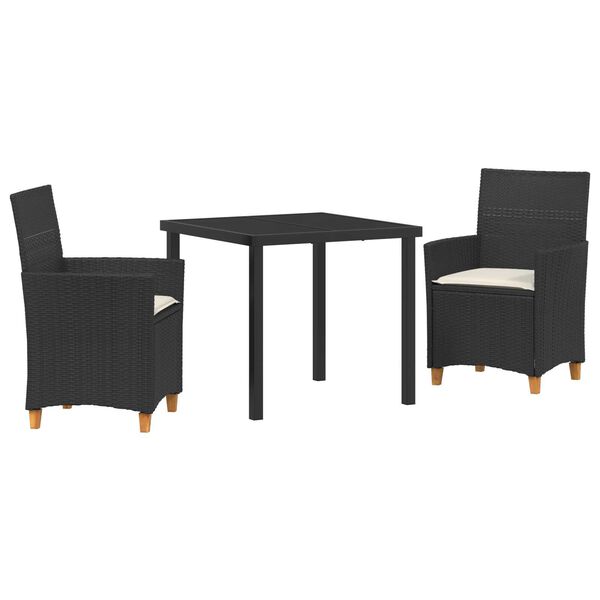 vidaXL Conjunto de Comedor de Jard&iacute;n 3 pcs Negro rat&aacute;n sint&eacute;tico
