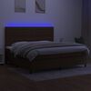 vidaXL Cama box spring colch&oacute;n luces LED tela marr&oacute;n oscuro 200x200 cm