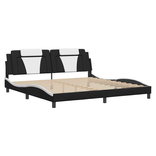 vidaXL Estructura de cama Viana sin colch&oacute;n cuero sint&eacute;tico negro blanco 200x200 cm
