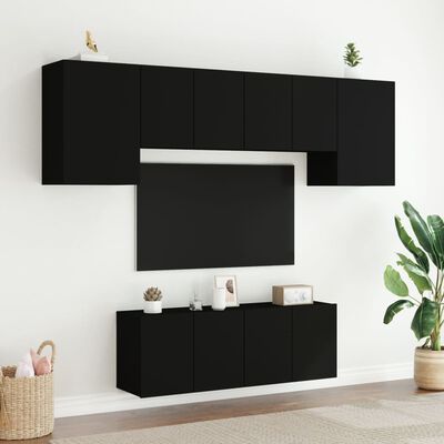 vidaXL Muebles de TV de pared 6 piezas madera de ingeniería negro