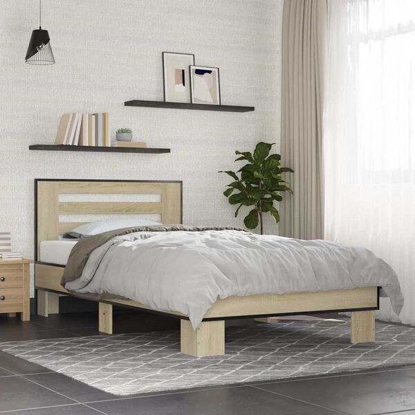 vidaXL Estructura cama madera ingenier&iacute;a metal roble Sonoma 75x190 cm