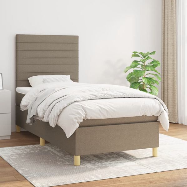 vidaXL Cama box spring con colch&oacute;n tela gris taupe 90x190 cm