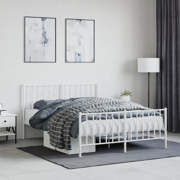 vidaXL Estructura cama sin colch&oacute;n con estribo metal blanco 135x190 cm