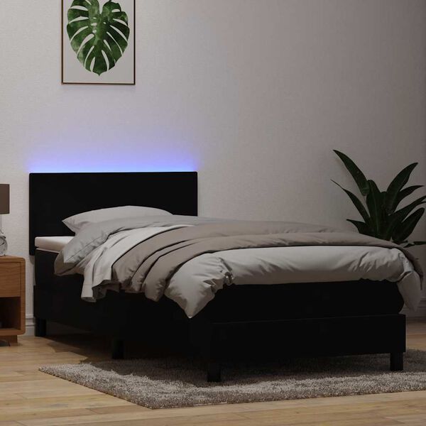 vidaXL Cama box spring con colch&oacute;n y LED terciopelo negro 100x220 cm