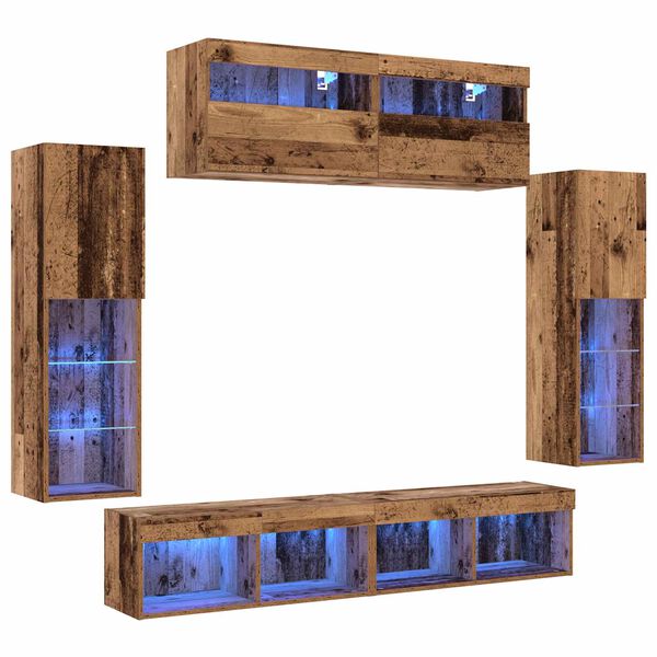 vidaXL Conjunto de mueble de TV Montaje en la pared 6 pcs Madera vieja