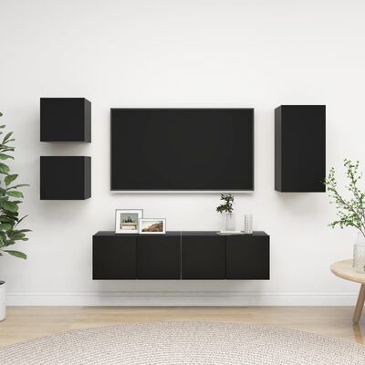 vidaXL Set de muebles de TV 5 piezas madera contrachapada negro