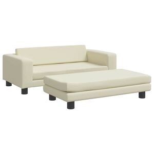 vidaXL Sof&aacute; para ni&ntilde;os y reposapi&eacute;s cuero sint&eacute;tico crema 100x50x30 cm