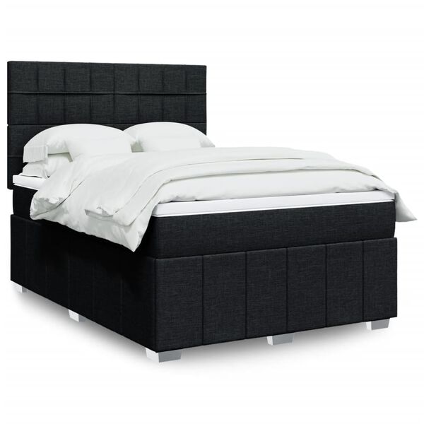 vidaXL Cama box spring con colch&oacute;n tela negro 140x190 cm