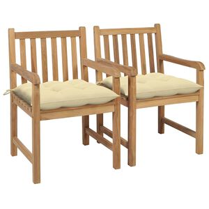 vidaXL Sillas de jard&iacute;n 2 uds madera de teca con cojines blanco crema