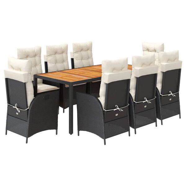 vidaXL Set de comedor de jard&iacute;n 9 pzas y cojines rat&aacute;n sint&eacute;tico negro