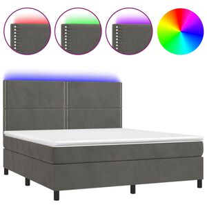 vidaXL Cama box spring colch&oacute;n y LED terciopelo gris oscuro 160x200 cm