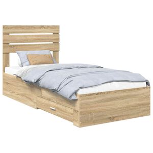 vidaXL Estructura de cama con caj&oacute;n Roble Sonoma y Plata 75 x 190 cm