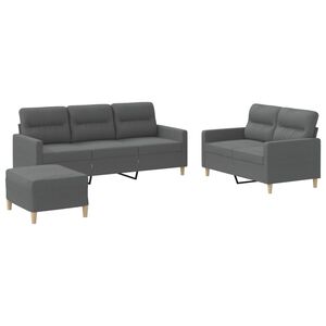 vidaXL Juego de sof&aacute;s con cojines 3 piezas tela gris oscuro