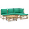 vidaXL Set de muebles de jard&iacute;n 5 piezas bamb&uacute; con cojines verde