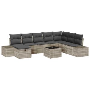 vidaXL Conjunto de sof&aacute; de jard&iacute;n 9 pcs Gris claro Polirat&aacute;n
