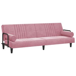vidaXL Sof&aacute; cama con reposabrazos terciopelo rosa