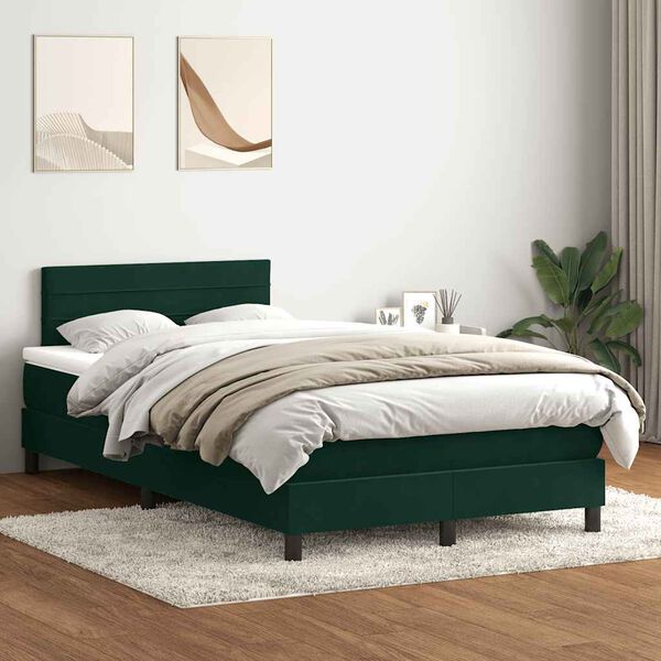 vidaXL Cama box spring con colch&oacute;n y LED terciopelo verde oscuro 120x210 cm