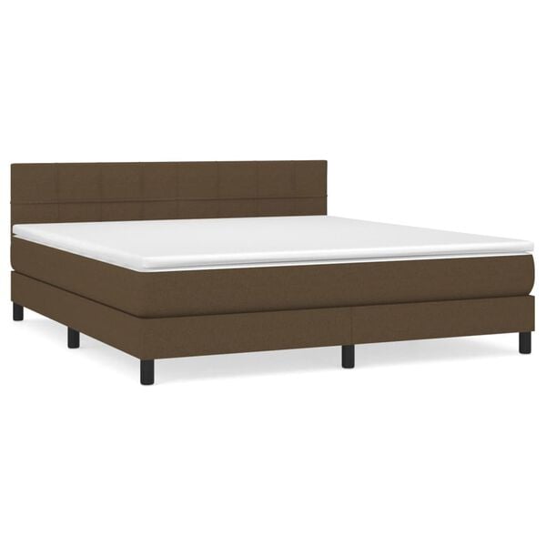 vidaXL Cama box spring con colch&oacute;n tela marr&oacute;n oscuro 180x200 cm