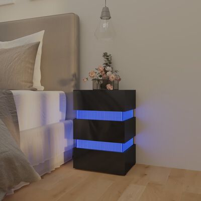 vidaXL Mesita de noche LED madera ingeniería negro brillo 45x35x67 cm