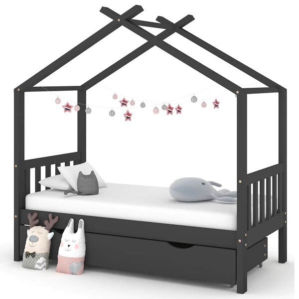 vidaXL Estructura de cama infantil y caj&oacute;n madera pino gris 80x160cm
