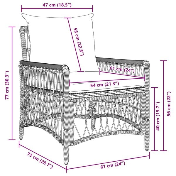 vidaXL Silla de Jard&iacute;n con coj&iacute;n Beige 73 x 61 x 77 cm rat&aacute;n sint&eacute;tico