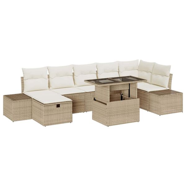 vidaXL Conjunto de sof&aacute; de jard&iacute;n 8 pcs Beige rat&aacute;n sint&eacute;tico