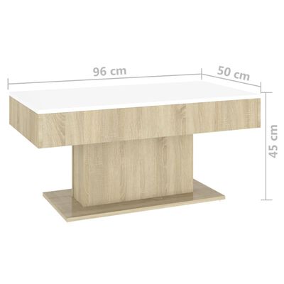 vidaXL Mesa de centro madera contrachapada blanco y roble 96x50x45 cm