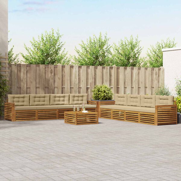 vidaXL Conjunto de sof&aacute;s de exterior con coj&iacute;n 9 pcs Natural y Beige