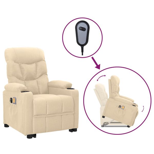 vidaXL Sillón de masaje elevable tela color crema