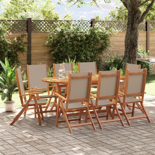 vidaXL Juego comedor de jard&iacute;n 9 pzas madera maciza acacia y textileno