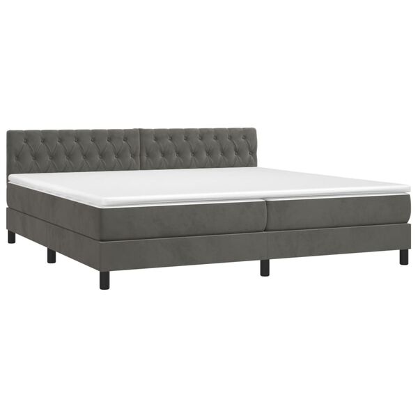 vidaXL Cama box spring colch&oacute;n y LED terciopelo gris oscuro 200x200 cm