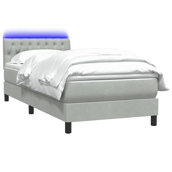 vidaXL Cama box spring con colch&oacute;n y LED terciopelo gris claro 90x210 cm
